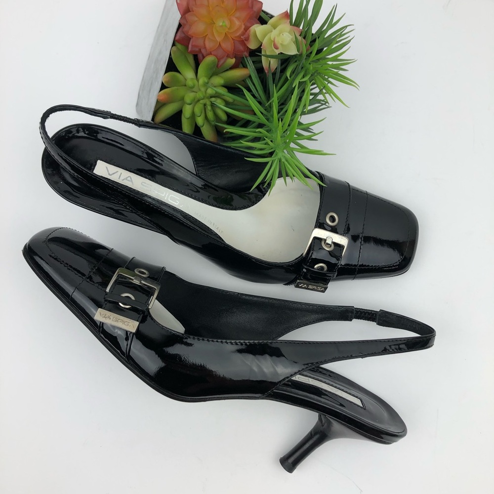 Via Spiga Shiny Patent Leather Buckle Slingback Pumps. Size 8. Like new.